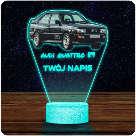 LAMPKA NOCNA LED 3D AUDI QUATTRO 89 SAMOCHÓD prezent dla dziecka URODZINY statuetka + pilot