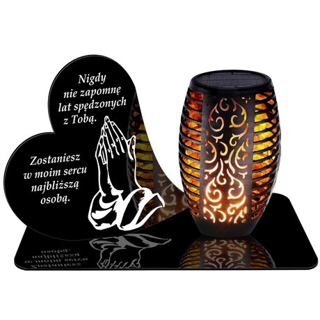 ZNICZ SOLARNY LED WIECZNY PODSTAWKA NA CMENTARZ GRÓB Serce EFEKT PŁOMIENIA