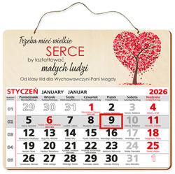 DREWNIANY KALENDARZ 2026 PREZENT DLA NAUCZYCIELA WYCHOWAWCY UPOMINEK