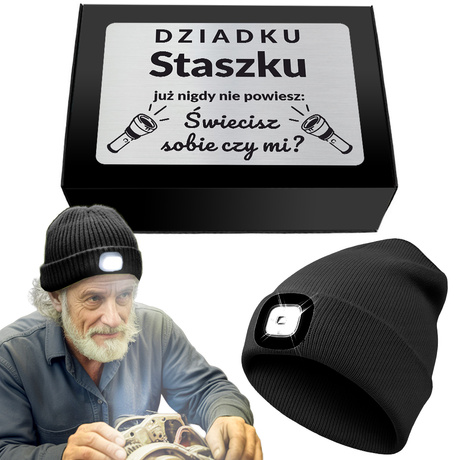 ŚWIECĄCA CZAPKA LED prezent na Dzień Dziadka urodziny święta dla dziadka