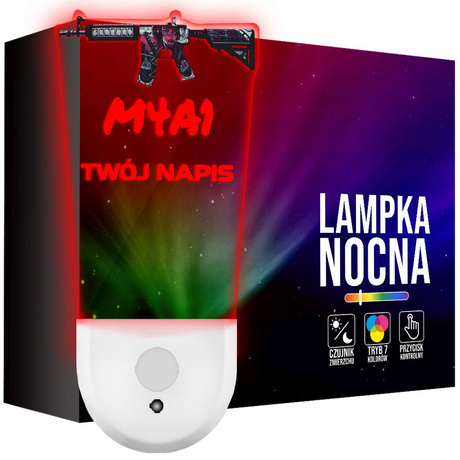 Lampka Nocna LED dla Dziecka KARABIN MILITARIA BROŃ M4A1 gniazdka CZUJNIK