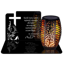 ZNICZ SOLARNY LED WIECZNY PODSTAWKA NA CMENTARZ GRÓB Krzyż EFEKT PŁOMIENIA