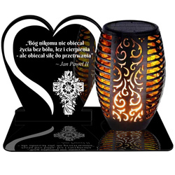 ZNICZ SOLARNY LED WIECZNY PODSTAWKA NA CMENTARZ GRÓB Serce EFEKT PŁOMIENIA