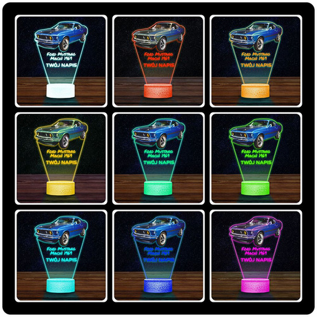 LAMPKA NOCNA LED 3D AUTO Ford Mustang Mach 1 prezent dla dziecka URODZINY statuetka + pilot