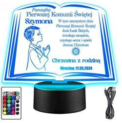 LAMPKA NOCNA LED PREZENT NA KOMUNIĘ ŚWIĘTĄ KOMUNIA PAMIĄTKA STATUETKA obraz