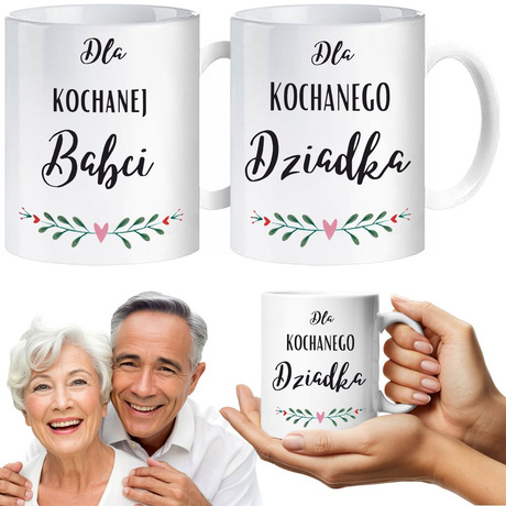 ZESTAW KUBKÓW Z NADRUKIEM DLA BABCI I DZIADKA 2SZT. PREZENT DLA DZIADKÓW WZORY
