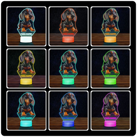 LAMPKA NOCNA LED 3D z imieniem PIESEK Jamnik prezent dla dziecka URODZINY statuetka + pilot