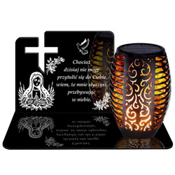 ZNICZ SOLARNY LED WIECZNY PODSTAWKA NA CMENTARZ GRÓB Krzyż EFEKT PŁOMIENIA