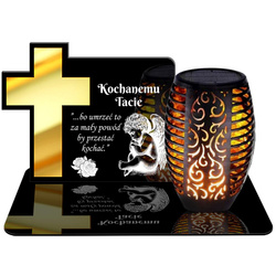 ZNICZ SOLARNY LED WIECZNY PODSTAWKA NA CMENTARZ GRÓB Krzyż EFEKT PŁOMIENIA DLA TATY