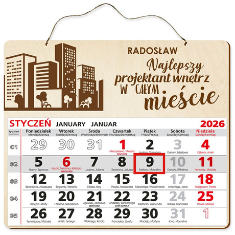 DREWNIANY KALENDARZ 2026 PREZENT PROJEKTANT WNĘTRZ POD CHOINKĘ ŚWIĘTA