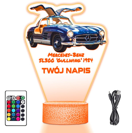 LAMPKA NOCNA LED 3D AUTO Mercedes-Benz SL 300 prezent dla dziecka URODZINY statuetka + pilot