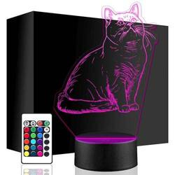LAMPKA NOCNA LED KOT BRYTYJSKI KOTEK 3D + PILOT prezent URODZINY statuetka