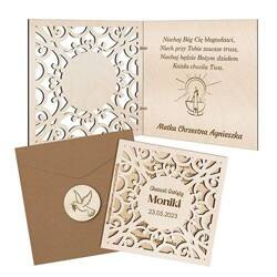 DREWNIANA KARTKA NA CHRZEST PREZENT UPOMINEK