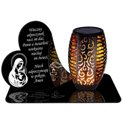 ZNICZ SOLARNY LED WIECZNY PODSTAWKA NA CMENTARZ GRÓB Serce EFEKT PŁOMIENIA