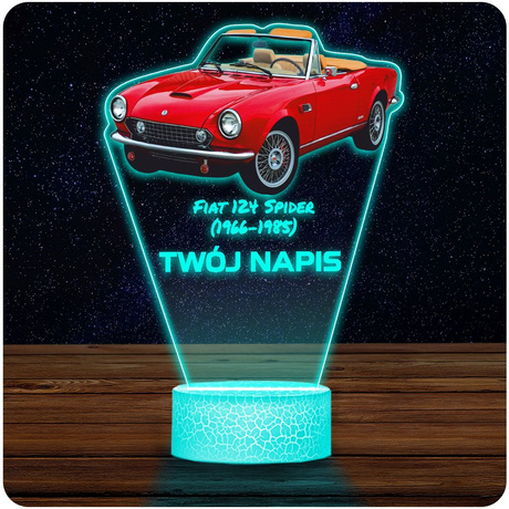 LAMPKA NOCNA LED 3D AUTO Fiat 124 Spider prezent dla dziecka URODZINY statuetka + pilot