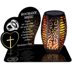 ZNICZ SOLARNY LED WIECZNY PODSTAWKA NA CMENTARZ GRÓB Serce EFEKT PŁOMIENIA DLA MĘŹA