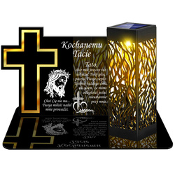 ZNICZ SOLARNY LED WIECZNY PODSTAWKA NA CMENTARZ GRÓB lampka Krzyż 3D DLA DZIADKA