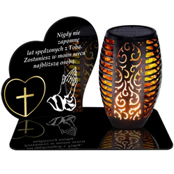 ZNICZ SOLARNY LED WIECZNY PODSTAWKA NA CMENTARZ GRÓB Serce EFEKT PŁOMIENIA