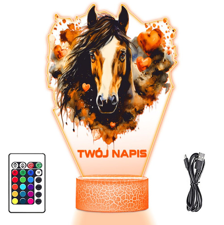 LAMPKA NOCNA LED 3D z imieniem KOŃ KONIK ZWIĘRZĘ prezent dla dziecka URODZINY statuetka + pilot