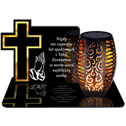 ZNICZ SOLARNY LED WIECZNY PODSTAWKA NA CMENTARZ GRÓB Krzyż EFEKT PŁOMIENIA