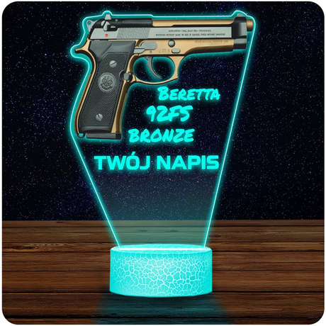 LAMPKA NOCNA LED 3D KARABIN BROŃ PISTOLET Beretta prezent dla dziecka URODZINY statuetka + pilot