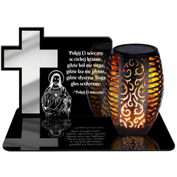 ZNICZ SOLARNY LED WIECZNY PODSTAWKA NA CMENTARZ GRÓB Krzyż EFEKT PŁOMIENIA