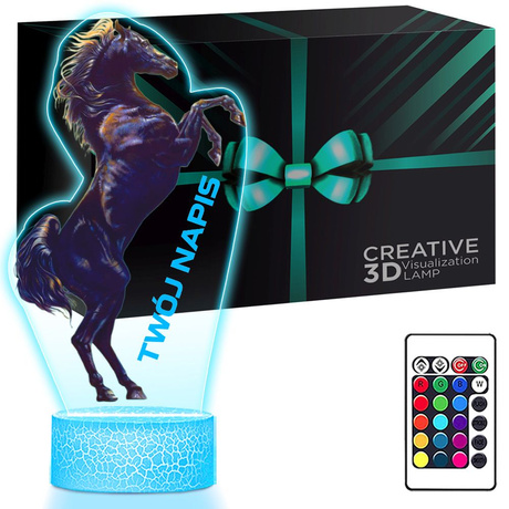 LAMPKA NOCNA LED 3D z imieniem KOŃ KONIK ZWIĘRZĘ prezent dla dziecka URODZINY statuetka + pilot