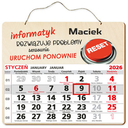 DREWNIANY KALENDARZ 2026 PREZENT INFORMATYK UPOMINEK POD CHOINKĘ ŚWIĘTA