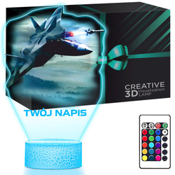 LAMPKA NOCNA LED 3D z imieniem SAMOLOT ODRZUTOWIEC prezent dla dziecka URODZINY statuetka + pilot