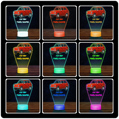 LAMPKA NOCNA LED 3D AUTO Fiat 126p prezent dla dziecka URODZINY statuetka + pilot