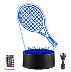 LAMPKA NOCNA LED RAKIETA TENIS ZIEMNY 3D + PILOT prezent URODZINY statuetka