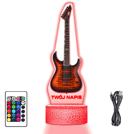 LAMPKA NOCNA LED 3D Gitara Elektryczna dla muzyka prezent dla dziecka URODZINY statuetka + pilot