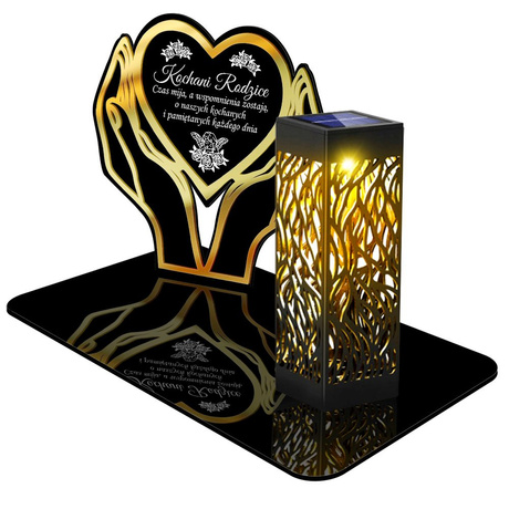 SOLARNY ZNICZ LED AŻUROWY PODSTAWKA STATUETKA NA CMENTARZ GRÓB DUŻA SERCE DLA RODZICÓW