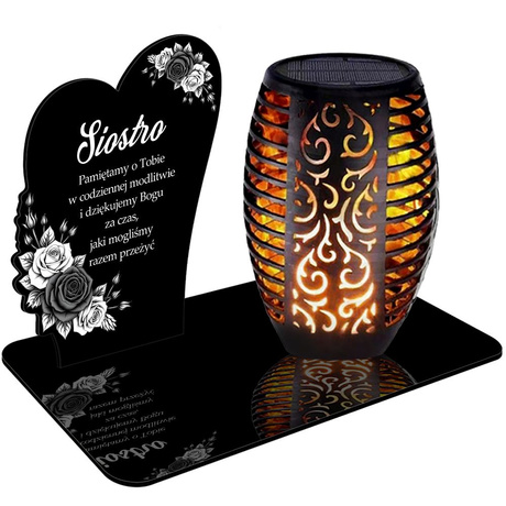 ZNICZ SOLARNY LED WIECZNY PODSTAWKA NA CMENTARZ GRÓB Krzyż EFEKT PŁOMIENIA dla Siostry
