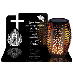 ZNICZ SOLARNY LED WIECZNY PODSTAWKA NA CMENTARZ GRÓB Krzyż EFEKT PŁOMIENIA