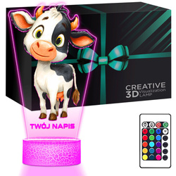 LAMPKA NOCNA LED 3D Krowa Krówka Farma prezent dla dziecka URODZINY statuetka + pilot