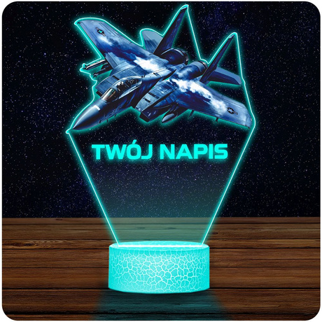LAMPKA NOCNA LED 3D z imieniem SAMOLOT ODRZUTOWIEC prezent dla dziecka URODZINY statuetka + pilot
