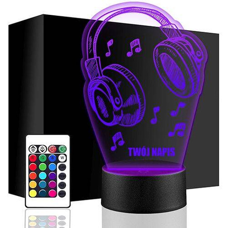 LAMPKA NOCNA LED SŁUCHAWKI MUZYKA 3D + PILOT prezent URODZINY statuetka