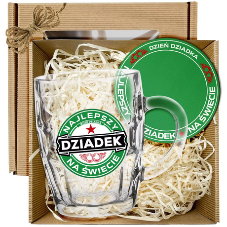 ZESTAW PREZENT DLA DZIADKA NA DZIEŃ DZIADKA KUFEL DO PIWA + PODKŁADKA