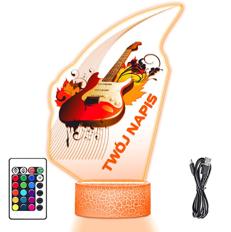 LAMPKA NOCNA LED 3D z imieniem Gitara dla muzyka prezent dla dziecka URODZINY statuetka + pilot