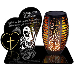 ZNICZ SOLARNY LED WIECZNY PODSTAWKA NA CMENTARZ GRÓB Serce EFEKT PŁOMIENIA DLA RODZICÓW