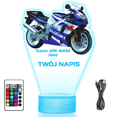 LAMPKA NOCNA LED 3D Motor Ścigacz Suzuki GSX-R1000 prezent dla dziecka URODZINY statuetka + pilot