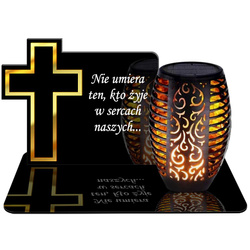 ZNICZ SOLARNY LED WIECZNY PODSTAWKA NA CMENTARZ GRÓB Krzyż EFEKT PŁOMIENIA