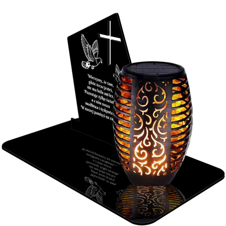 ZNICZ SOLARNY LED WIECZNY PODSTAWKA NA CMENTARZ GRÓB Krzyż EFEKT PŁOMIENIA
