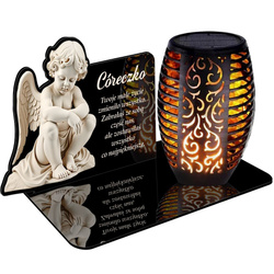 ZNICZ SOLARNY LED WIECZNY PODSTAWKA NA CMENTARZ GRÓB Aniołek EFEKT PŁOMIENIA dla Dziecka Córki