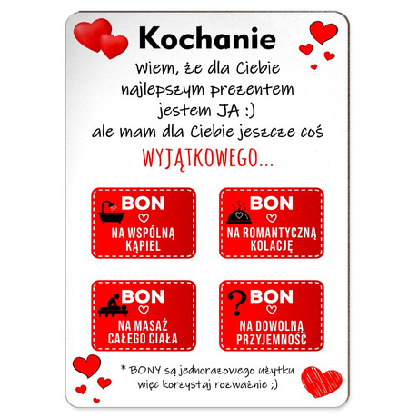 Prezent na Walentynki dla Niej dla Niego bon walentynkowy dla żony męża