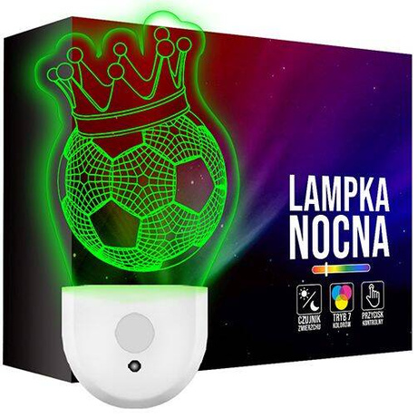 Lampka Nocna LED dla Dzieci PIŁKA NOŻNA KORONA do kontaktu gniazdka CZUJNIK