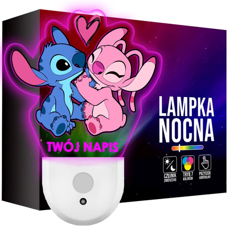 Lampka Nocna LED dla Dziecka Lilo i Stich Angel kontaktu gniazdka CZUJNIK