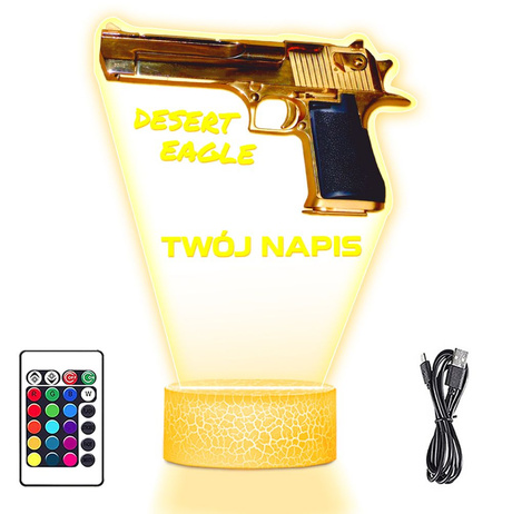 LAMPKA NOCNA LED 3D KARABIN BROŃ PISTOLET Desert prezent dla dziecka URODZINY statuetka + pilot