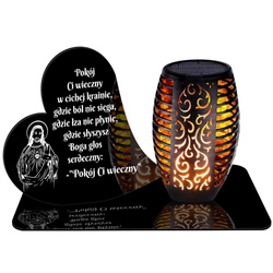 ZNICZ SOLARNY LED WIECZNY PODSTAWKA NA CMENTARZ GRÓB Serce EFEKT PŁOMIENIA